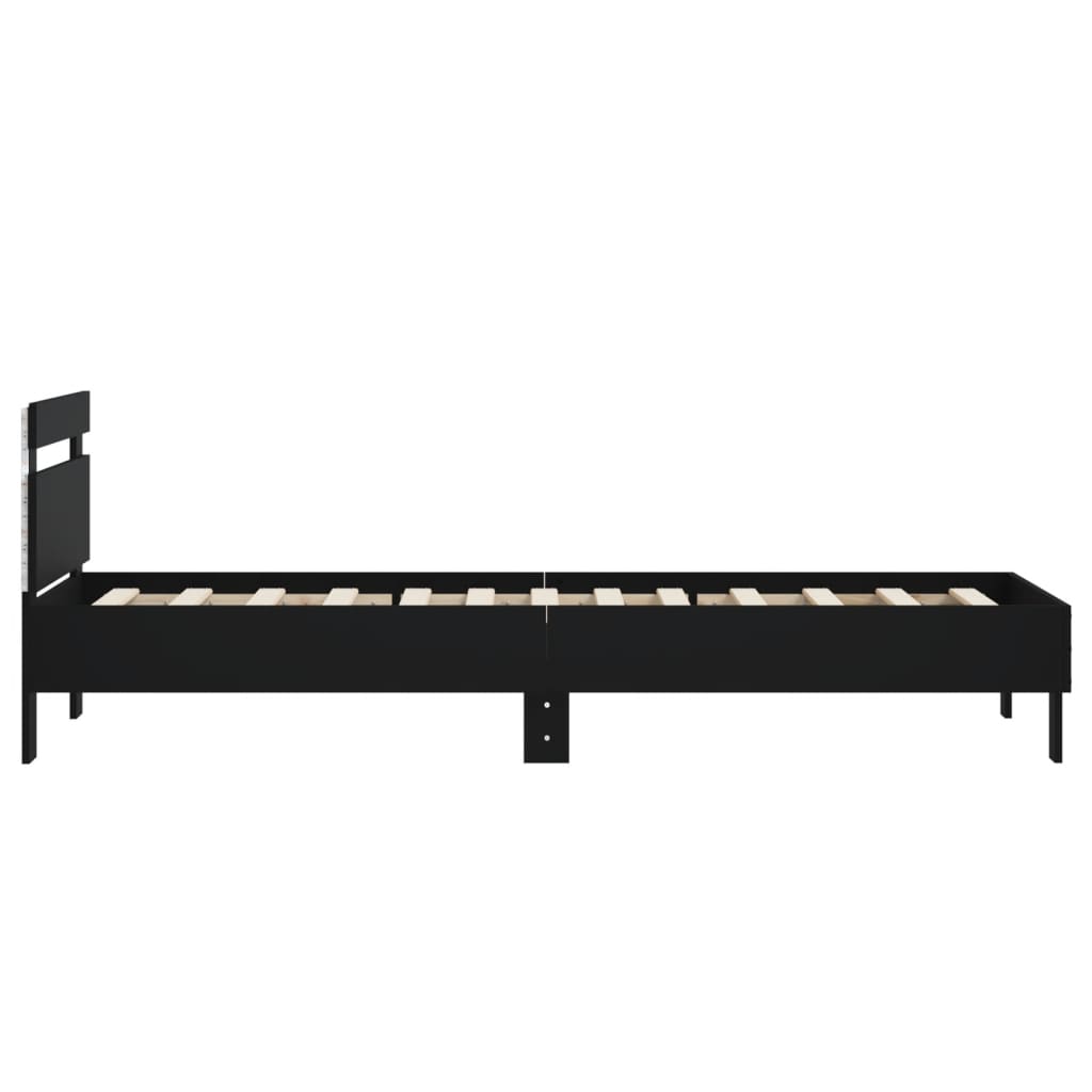 vidaXL Estructura de cama con cabecero y luces LED negro 75x190 cm