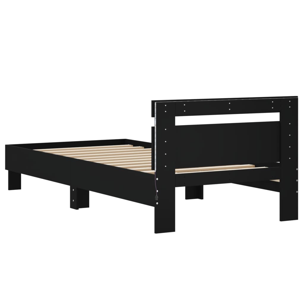 vidaXL Estructura de cama con cabecero y luces LED negro 75x190 cm