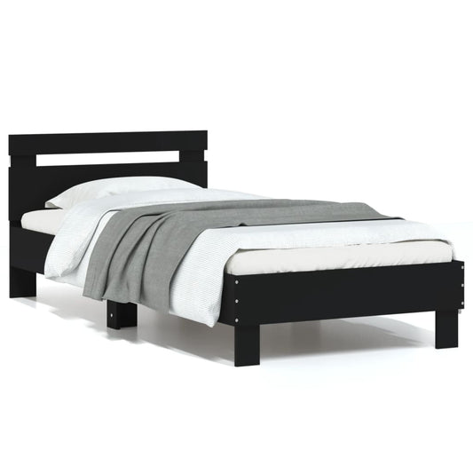 vidaXL Estructura de cama con cabecero y luces LED negro 75x190 cm