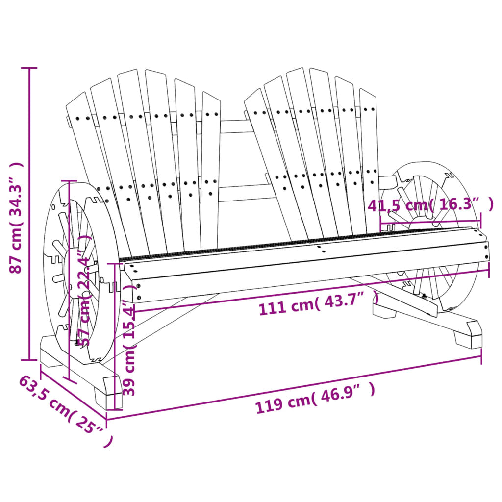 vidaXL Sillón de jardín Adirondack doble madera maciza de abeto