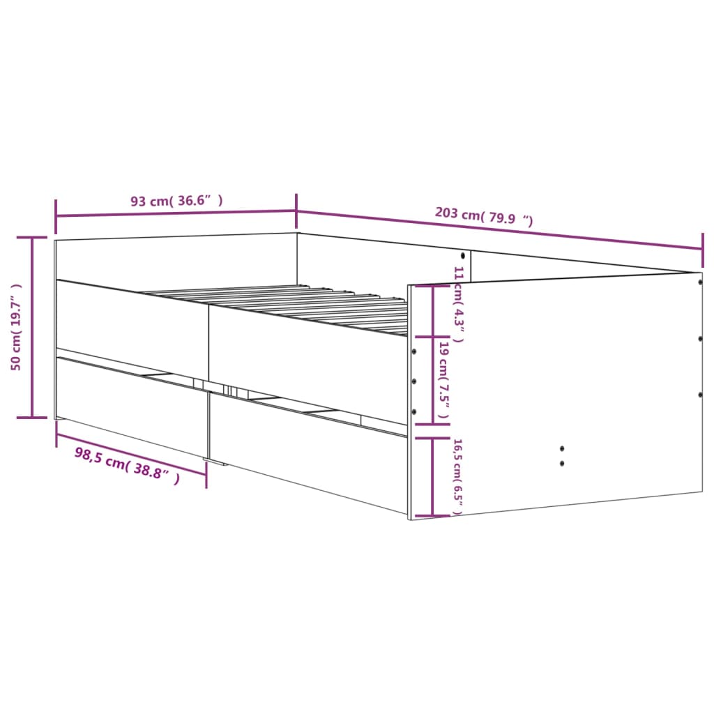 vidaXL Estructura de cama con cajones blanco 90x200 cm