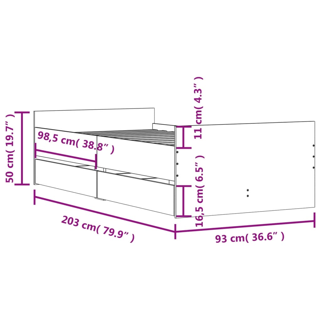 vidaXL Estructura de cama con cajones blanco 90x200 cm