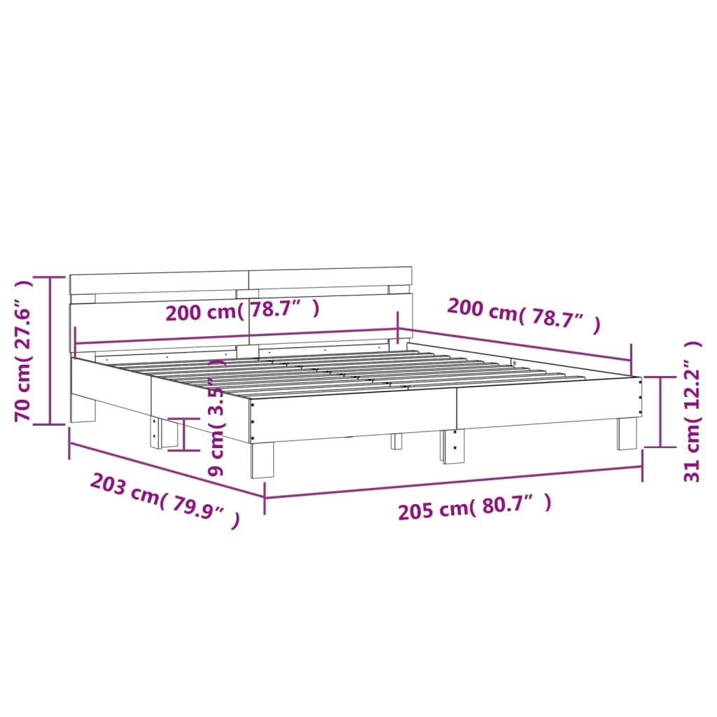 vidaXL Estructura cama con cabecero madera ingeniería negro 200x200 cm