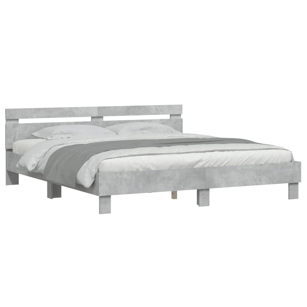 vidaXL Cama con cabecero madera ingeniería gris hormigón 200x200 cm