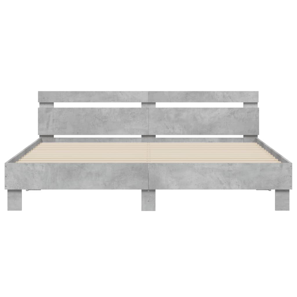 vidaXL Cama con cabecero madera ingeniería gris hormigón 200x200 cm