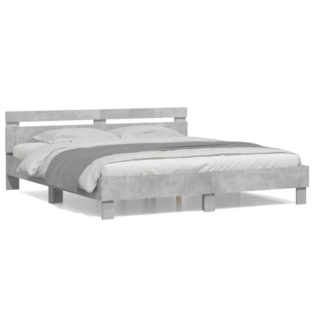 vidaXL Cama con cabecero madera ingeniería gris hormigón 200x200 cm