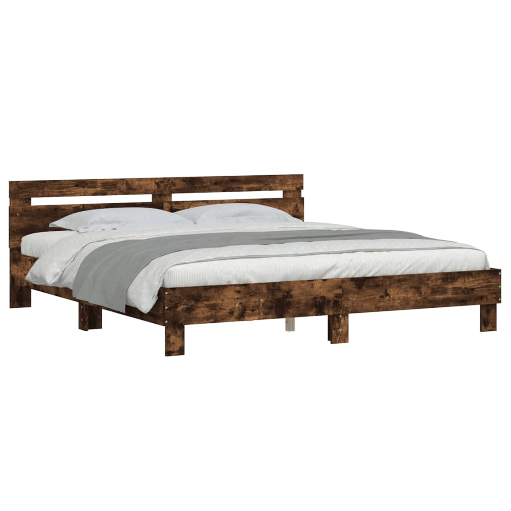 vidaXL Cama con cabecero madera de ingeniería roble ahumado 200x200 cm