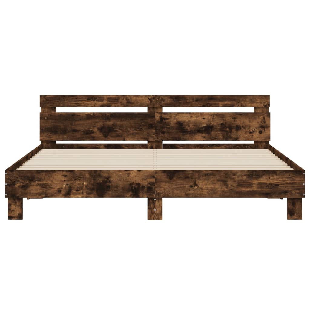 vidaXL Cama con cabecero madera de ingeniería roble ahumado 200x200 cm