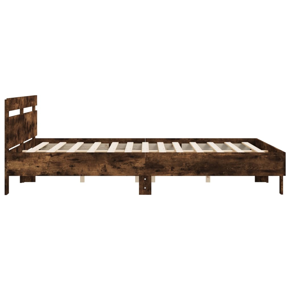 vidaXL Cama con cabecero madera de ingeniería roble ahumado 200x200 cm