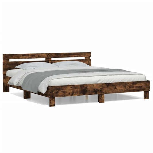 vidaXL Cama con cabecero madera de ingeniería roble ahumado 200x200 cm