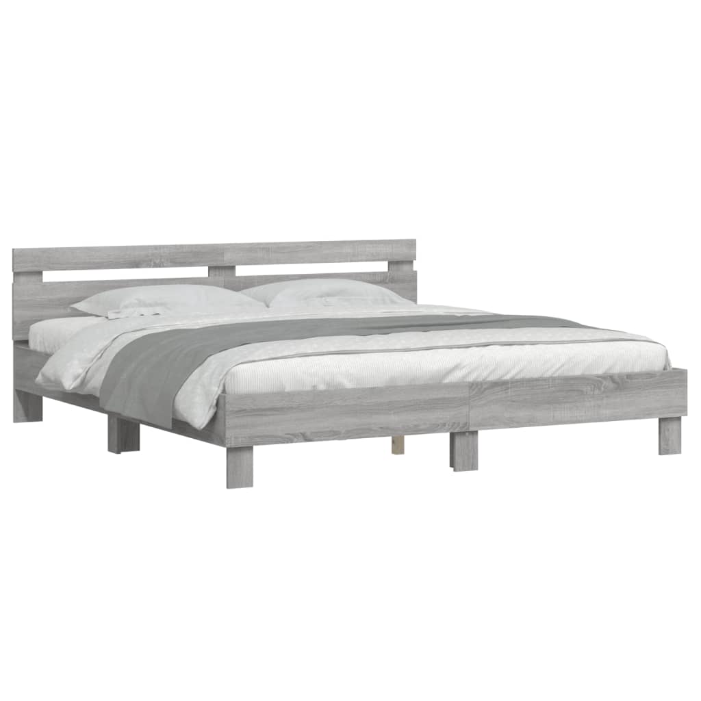 vidaXL Cama con cabecero madera ingeniería gris Sonoma 200x200 cm