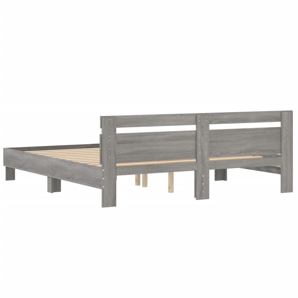 vidaXL Cama con cabecero madera ingeniería gris Sonoma 200x200 cm