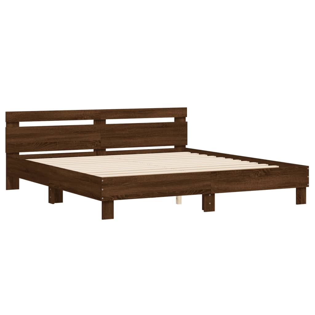 vidaXL Cama con cabecero madera ingeniería marrón roble 200x200 cm