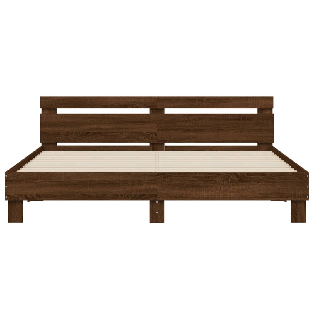 vidaXL Cama con cabecero madera ingeniería marrón roble 200x200 cm