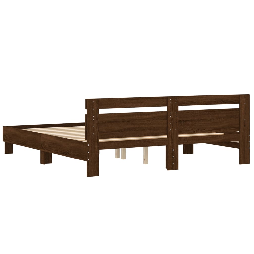 vidaXL Cama con cabecero madera ingeniería marrón roble 200x200 cm