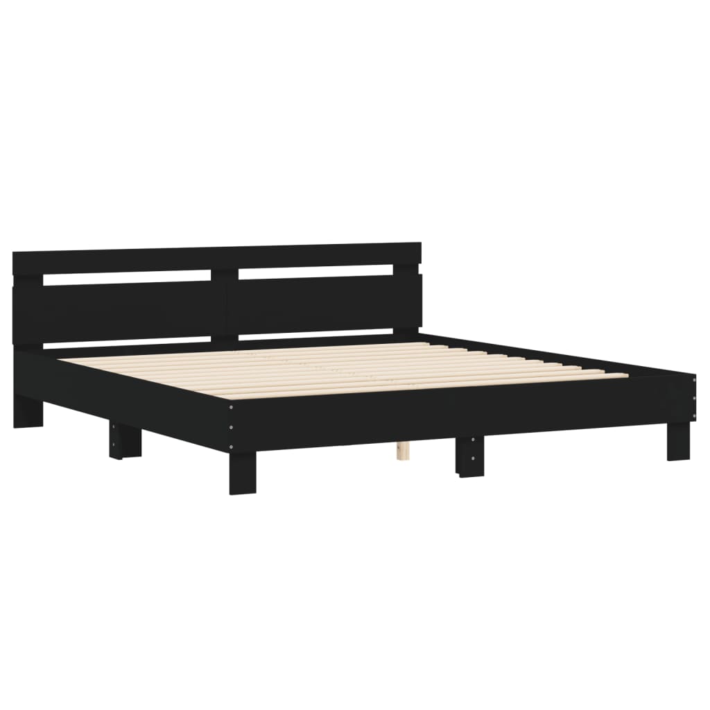 vidaXL Estructura cama con cabecero madera ingeniería negro 180x200 cm