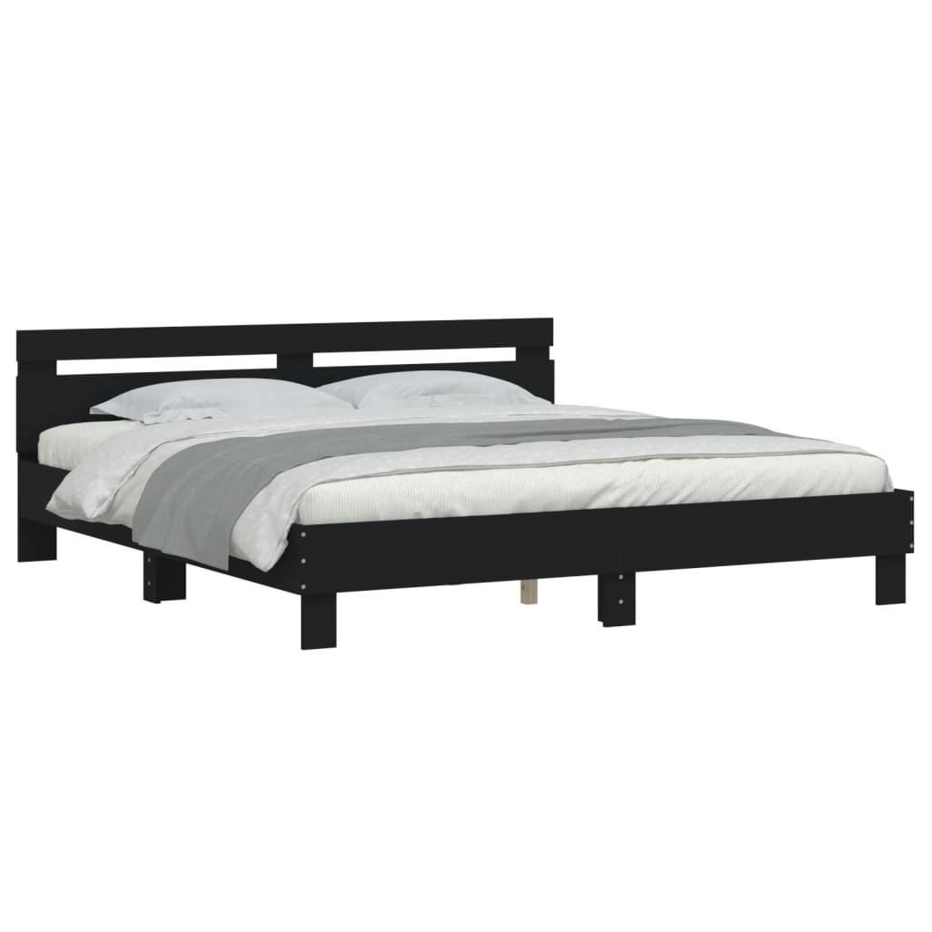 vidaXL Estructura cama con cabecero madera ingeniería negro 180x200 cm