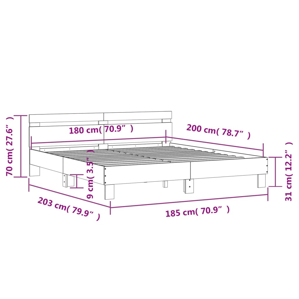 vidaXL Estructura cama con cabecero madera ingeniería negro 180x200 cm