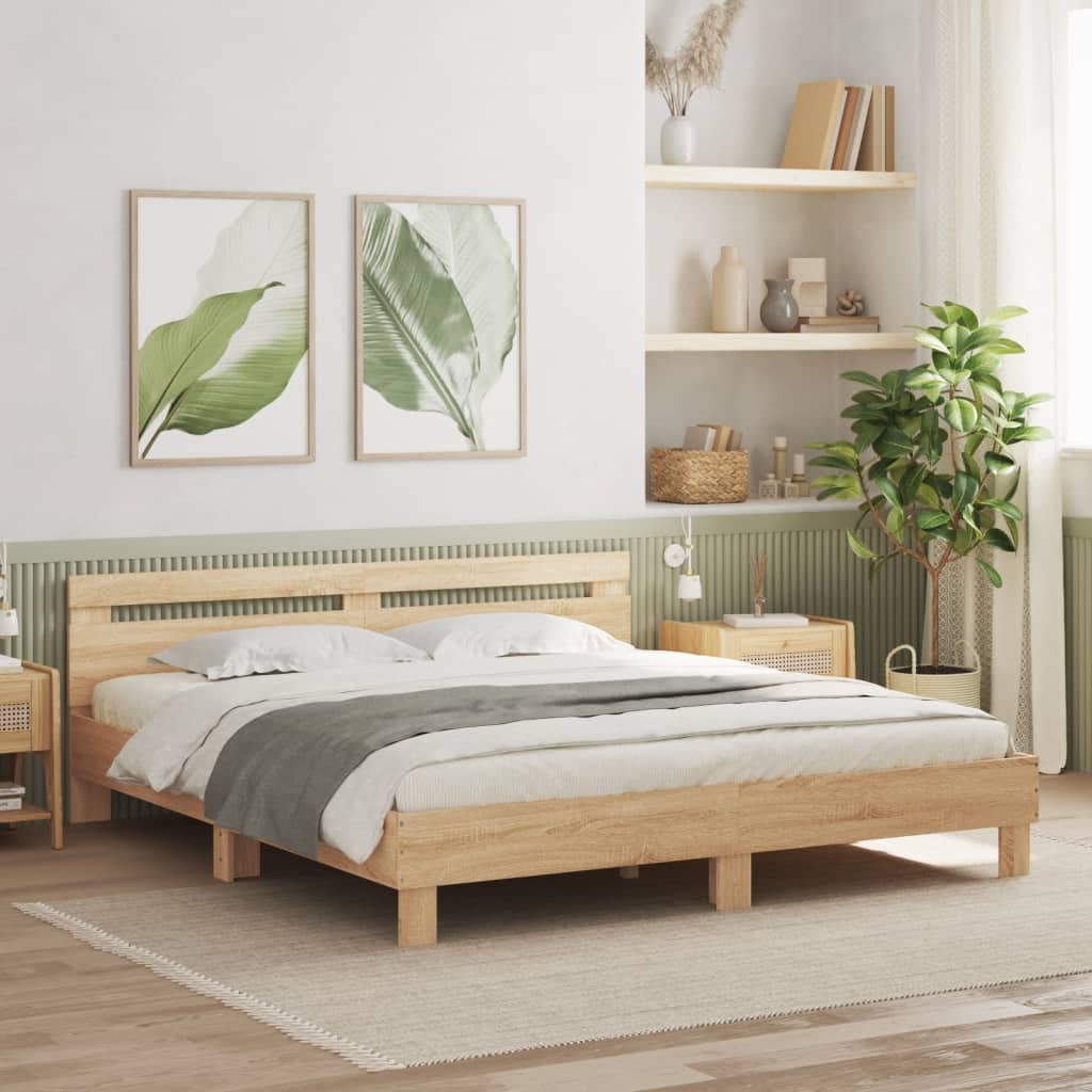 vidaXL Cama con cabecero madera de ingeniería roble Sonoma 180x200 cm