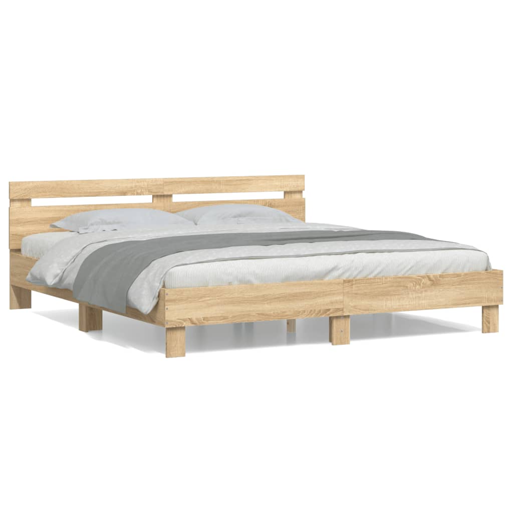 vidaXL Cama con cabecero madera de ingeniería roble Sonoma 180x200 cm