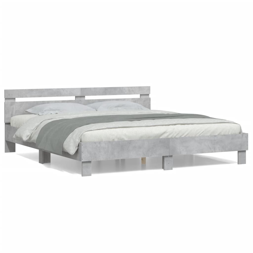 vidaXL Cama con cabecero madera de ingeniería gris hormigón 180x200 cm