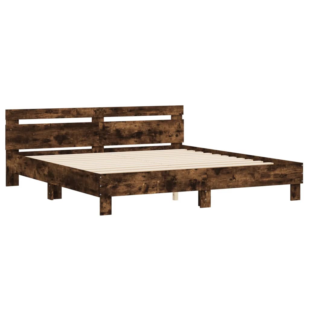 vidaXL Cama con cabecero madera de ingeniería roble ahumado 180x200 cm