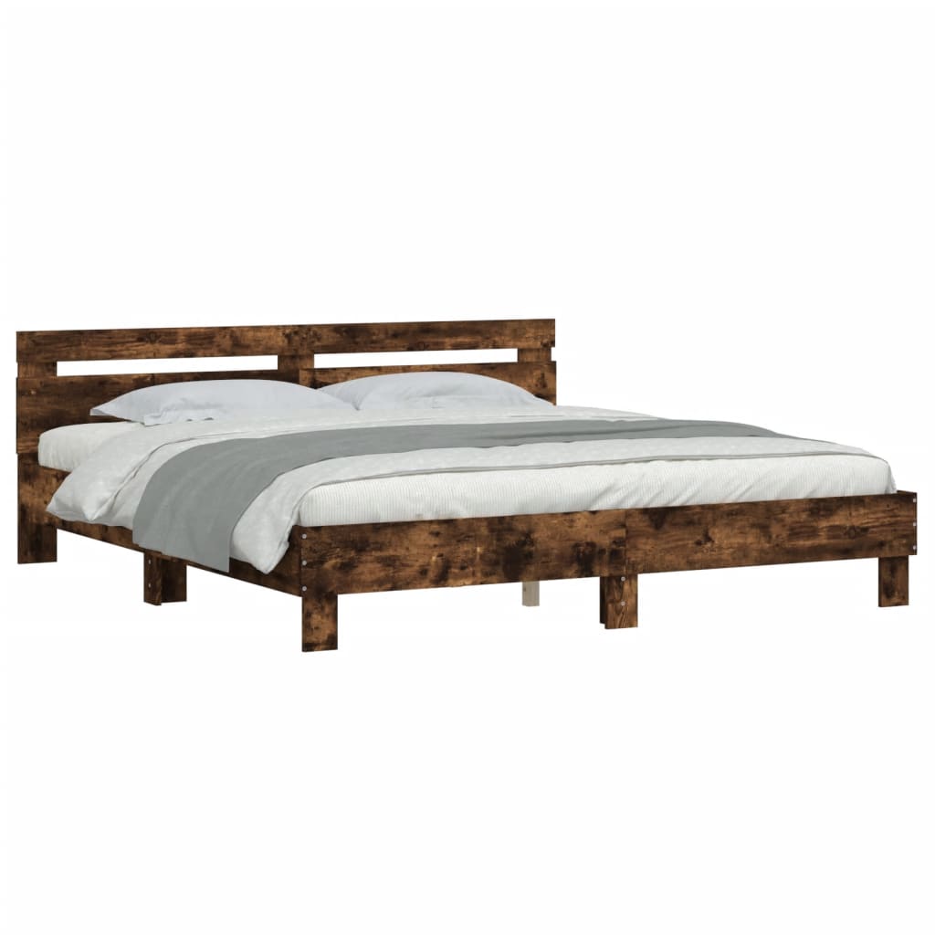 vidaXL Cama con cabecero madera de ingeniería roble ahumado 180x200 cm