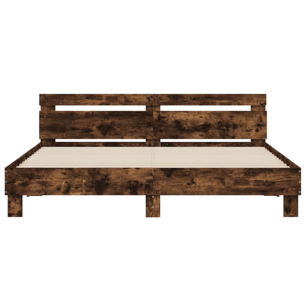 vidaXL Cama con cabecero madera de ingeniería roble ahumado 180x200 cm