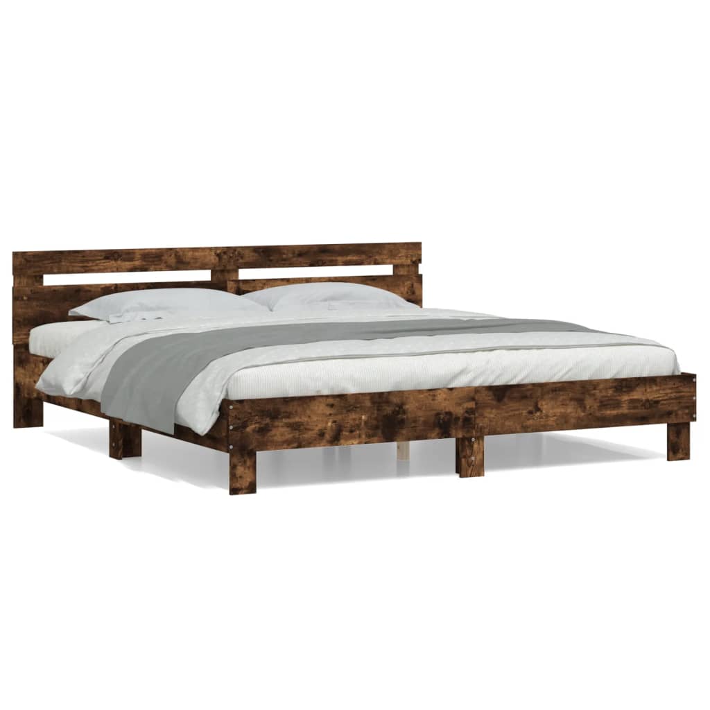 vidaXL Cama con cabecero madera de ingeniería roble ahumado 180x200 cm