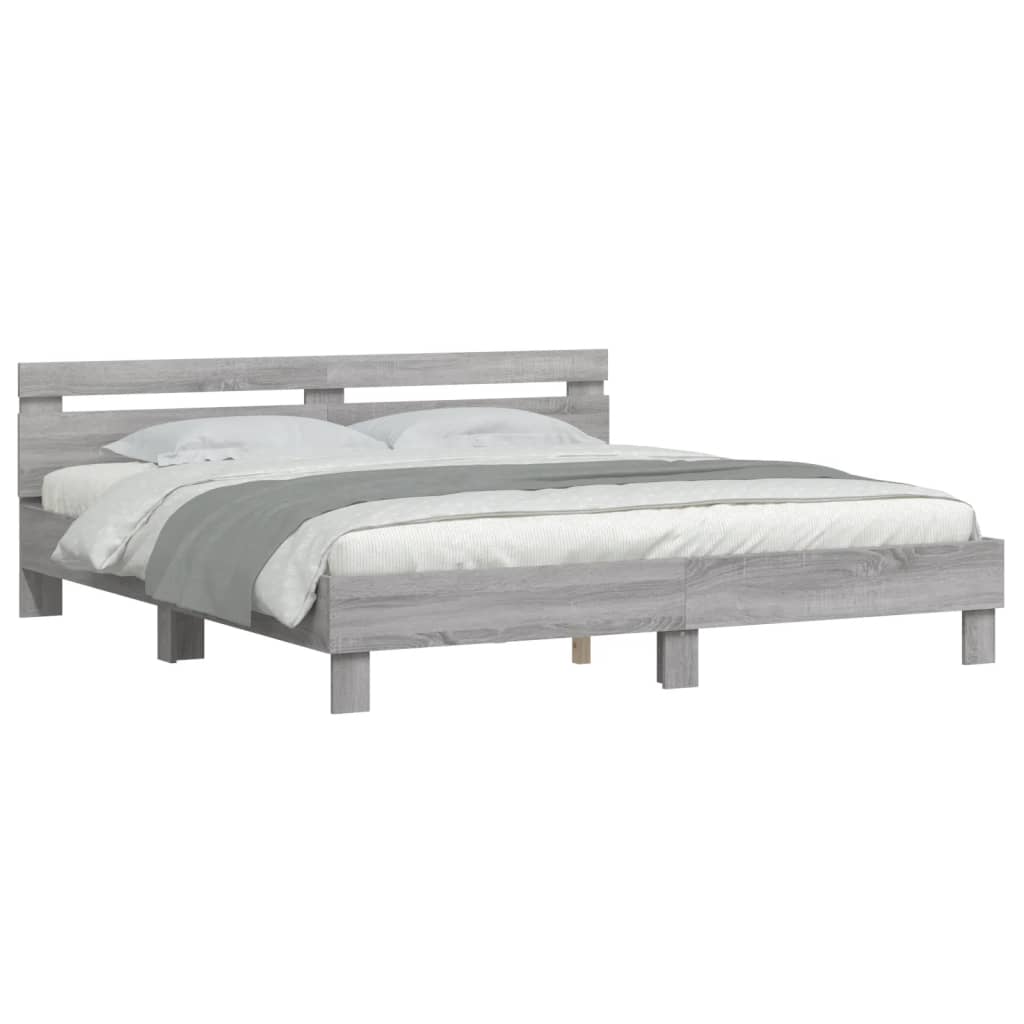 vidaXL Cama con cabecero madera de ingeniería gris Sonoma 180x200 cm