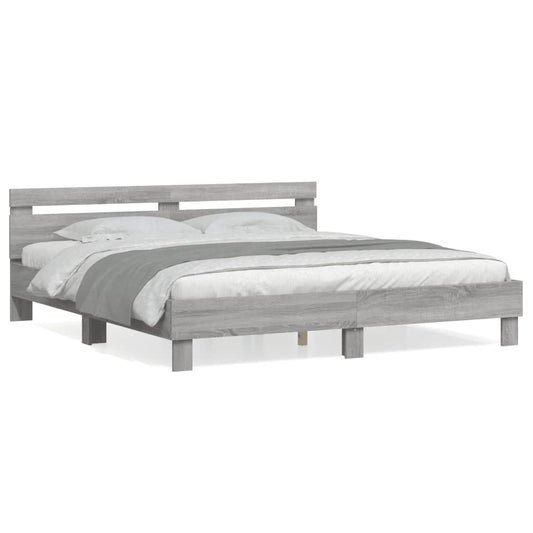 vidaXL Cama con cabecero madera de ingeniería gris Sonoma 180x200 cm