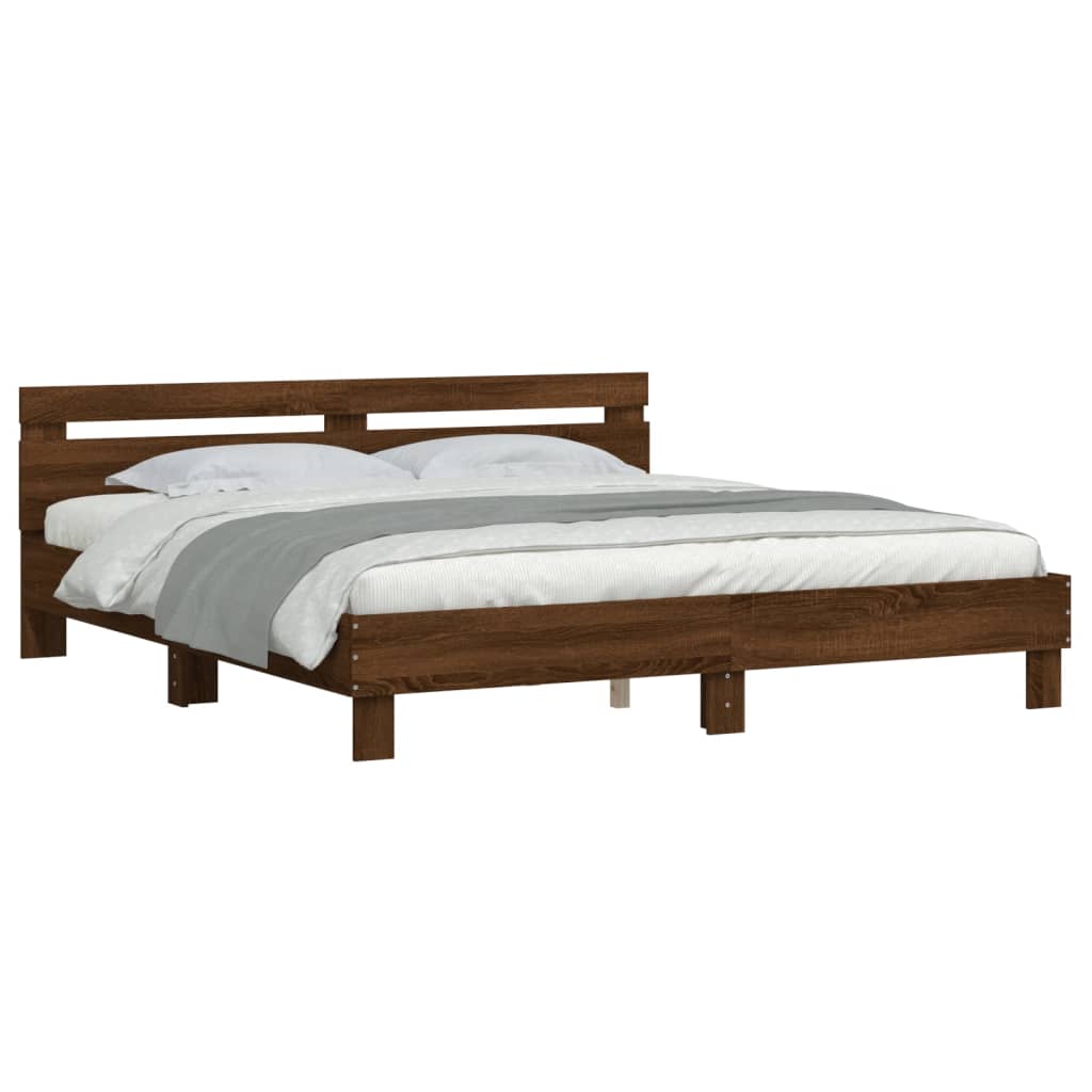 vidaXL Cama con cabecero madera de ingeniería marrón roble 180x200 cm