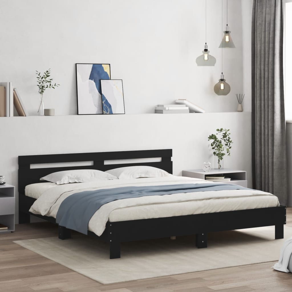 vidaXL Estructura cama con cabecero madera ingeniería negro 160x200 cm