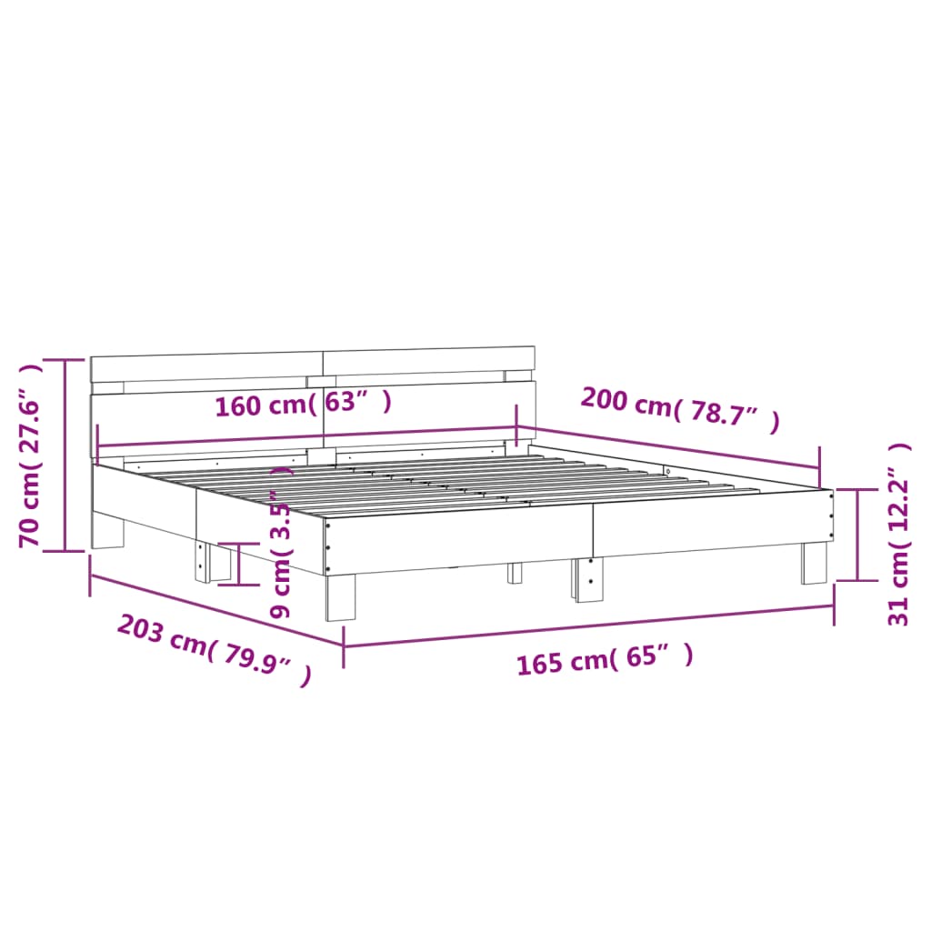 vidaXL Estructura cama con cabecero madera ingeniería negro 160x200 cm