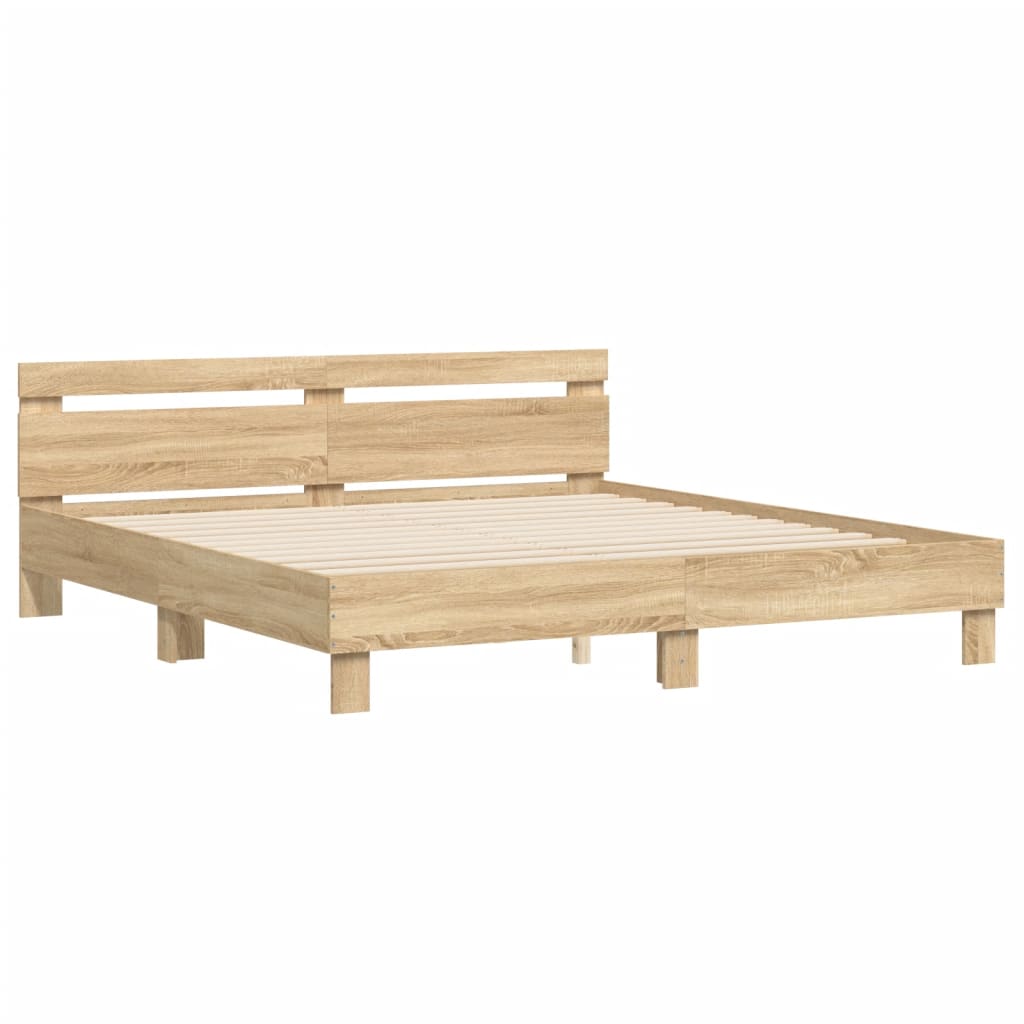 vidaXL Cama con cabecero madera de ingeniería roble Sonoma 160x200 cm