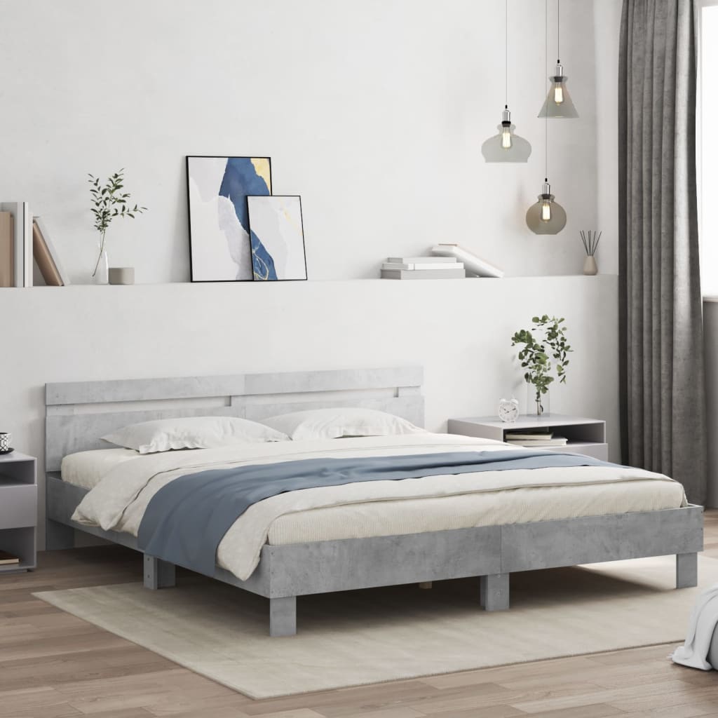 vidaXL Cama con cabecero madera de ingeniería gris hormigón 160x200 cm