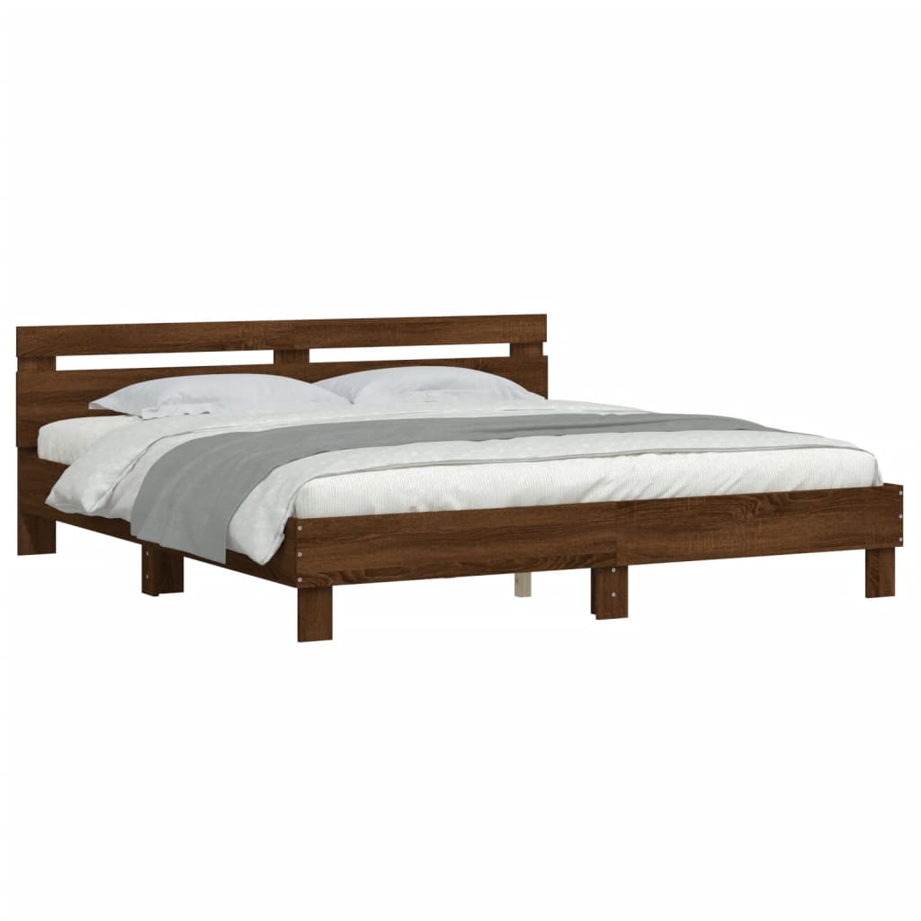 vidaXL Cama con cabecero madera de ingeniería marrón roble 160x200 cm