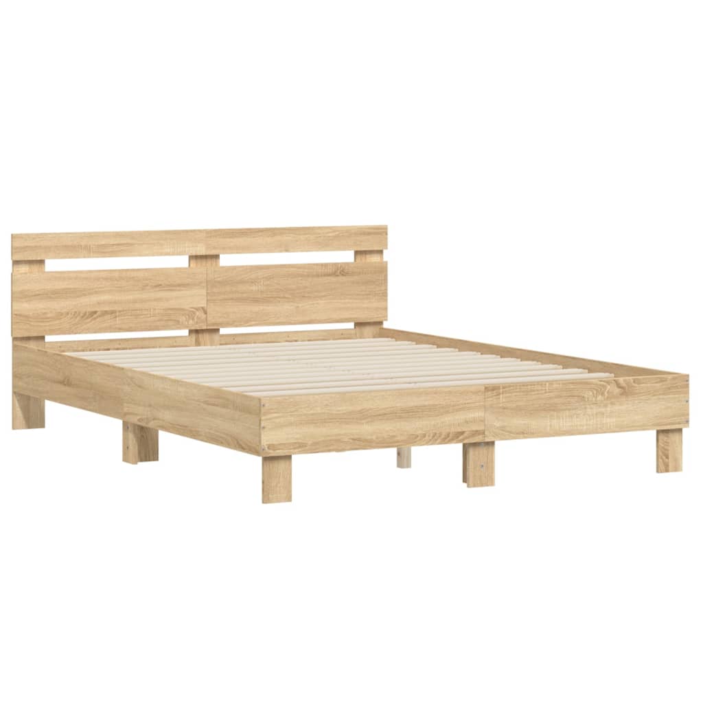 vidaXL Cama con cabecero madera de ingeniería roble Sonoma 150x200 cm