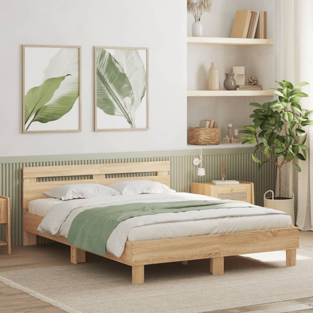 vidaXL Cama con cabecero madera de ingeniería roble Sonoma 150x200 cm