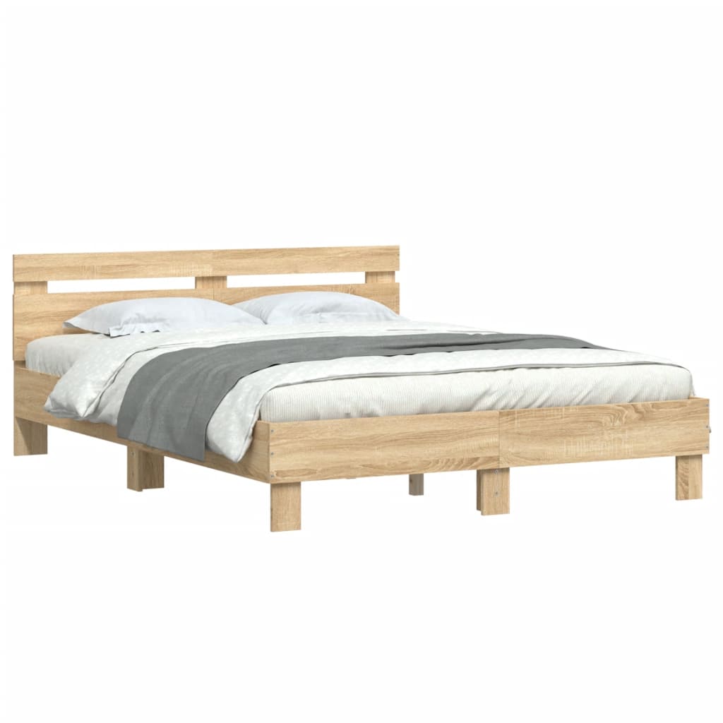 vidaXL Cama con cabecero madera de ingeniería roble Sonoma 150x200 cm