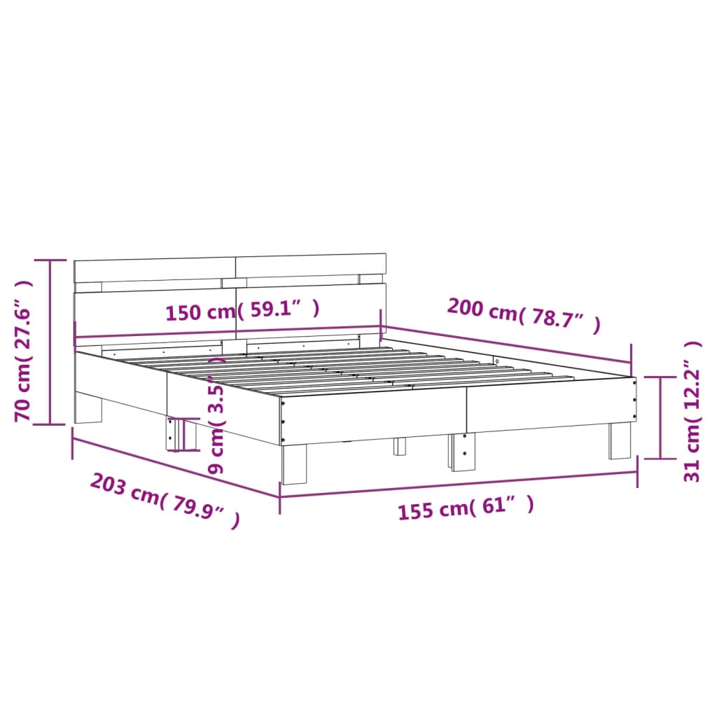 vidaXL Cama con cabecero madera de ingeniería roble Sonoma 150x200 cm