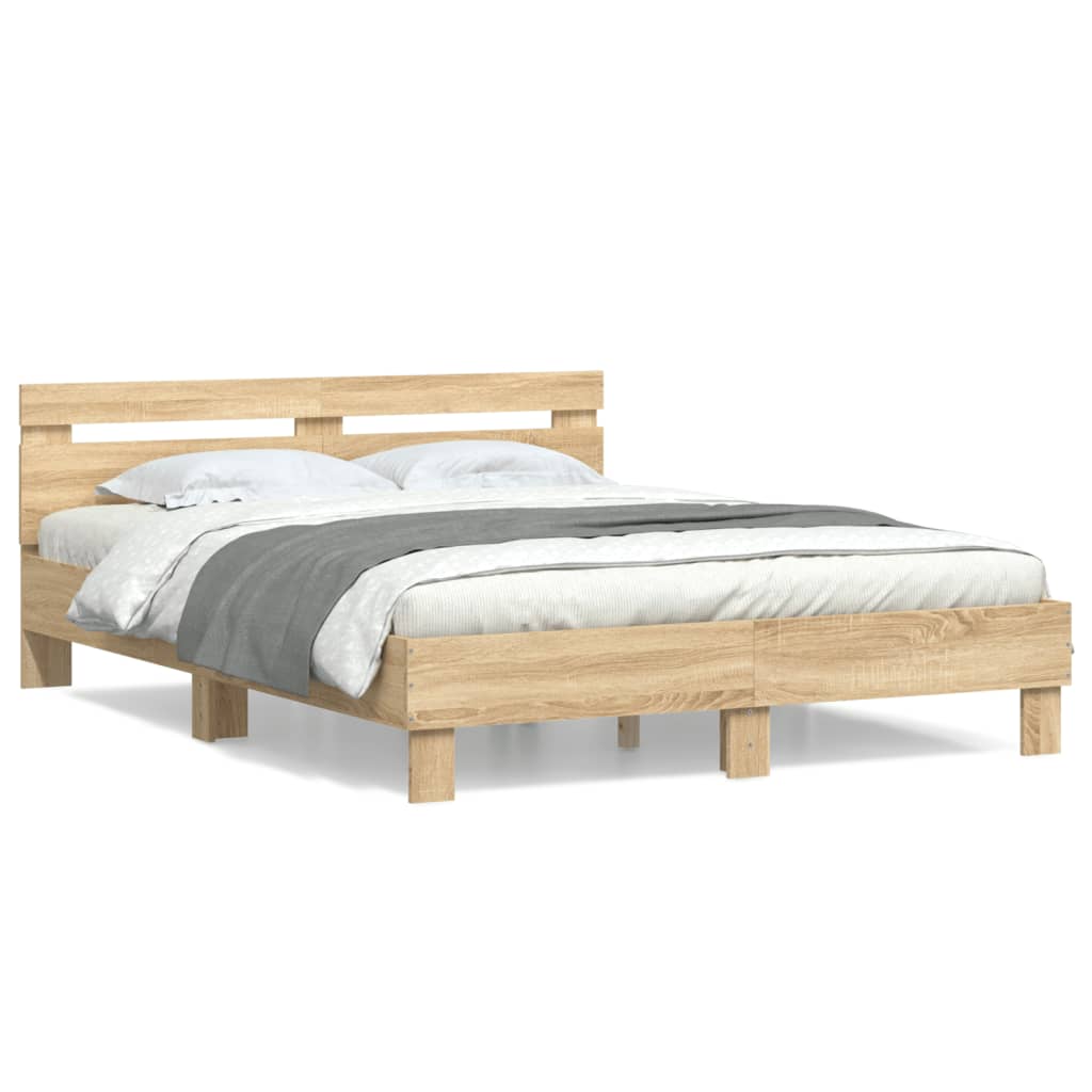 vidaXL Cama con cabecero madera de ingeniería roble Sonoma 150x200 cm