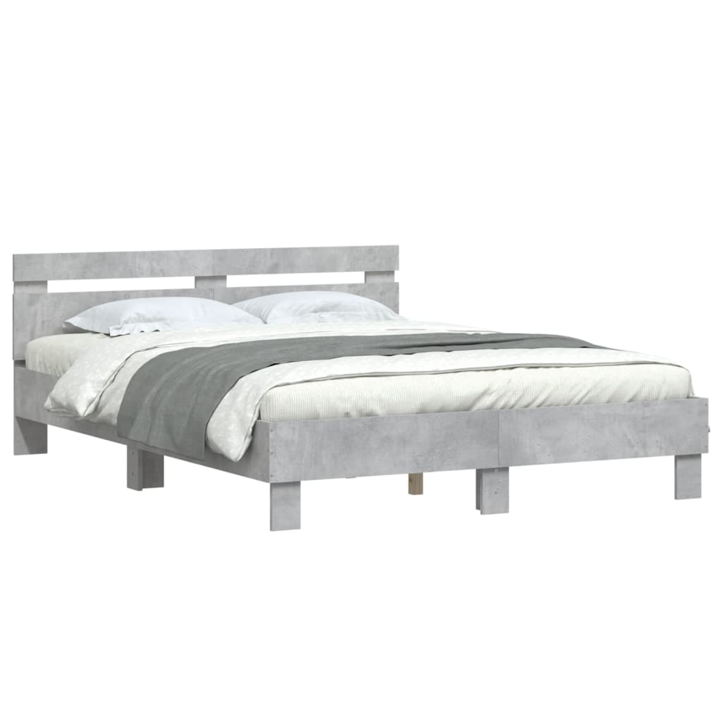 vidaXL Cama con cabecero madera de ingeniería gris hormigón 150x200 cm