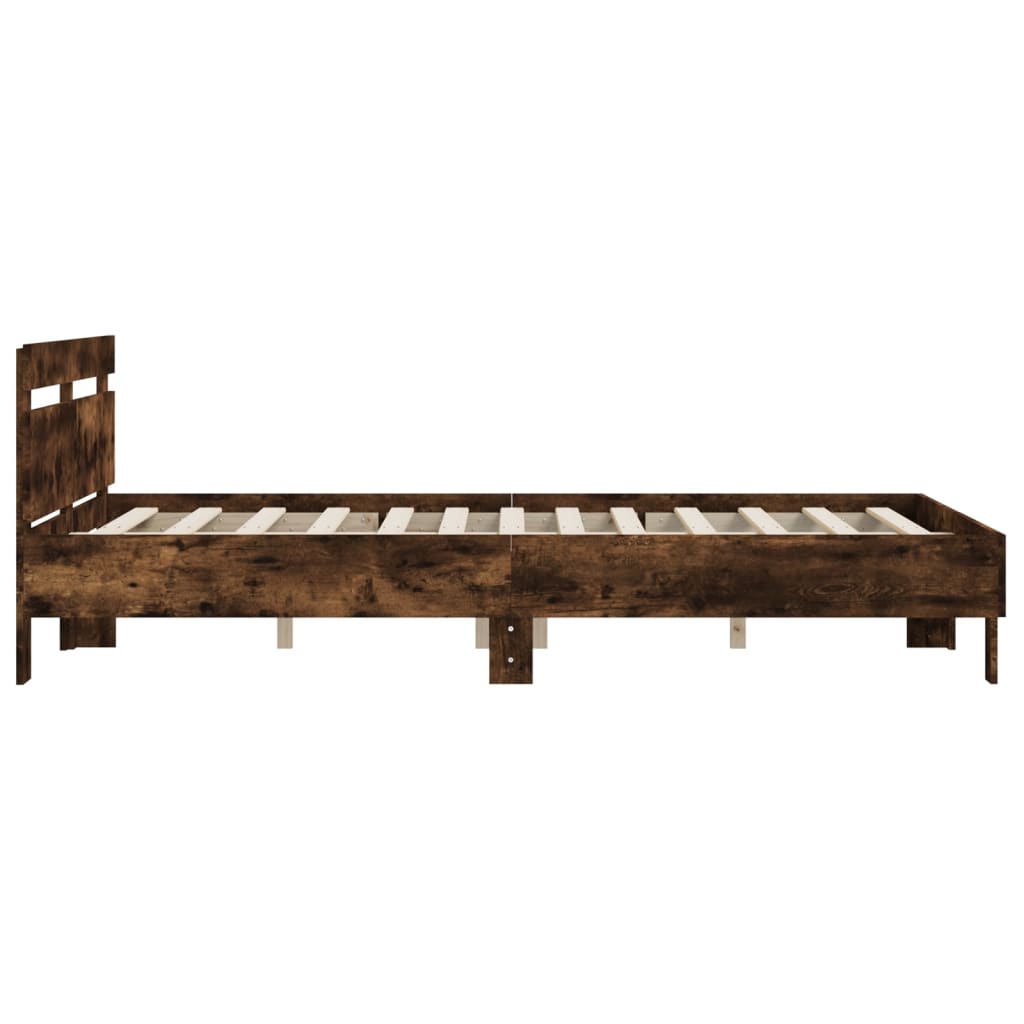 vidaXL Cama con cabecero madera de ingeniería roble ahumado 150x200 cm