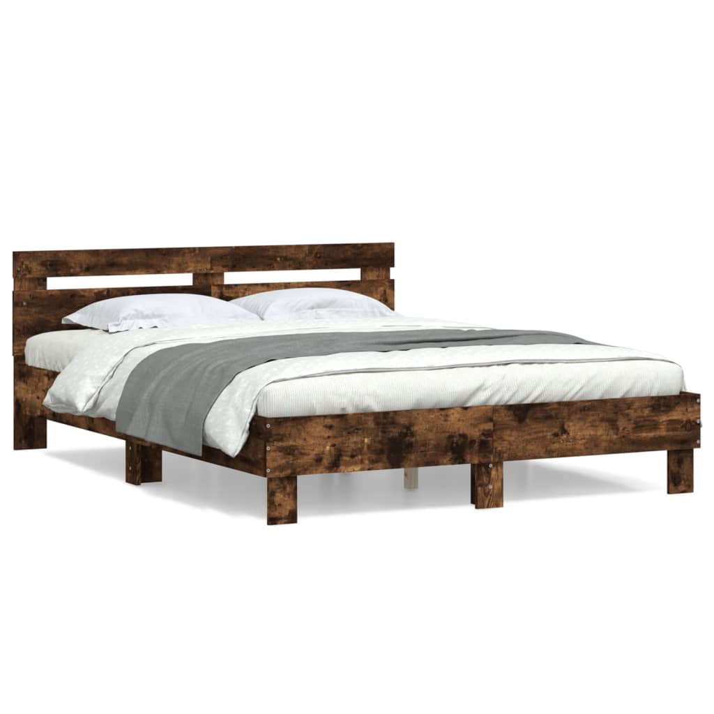 vidaXL Cama con cabecero madera de ingeniería roble ahumado 150x200 cm