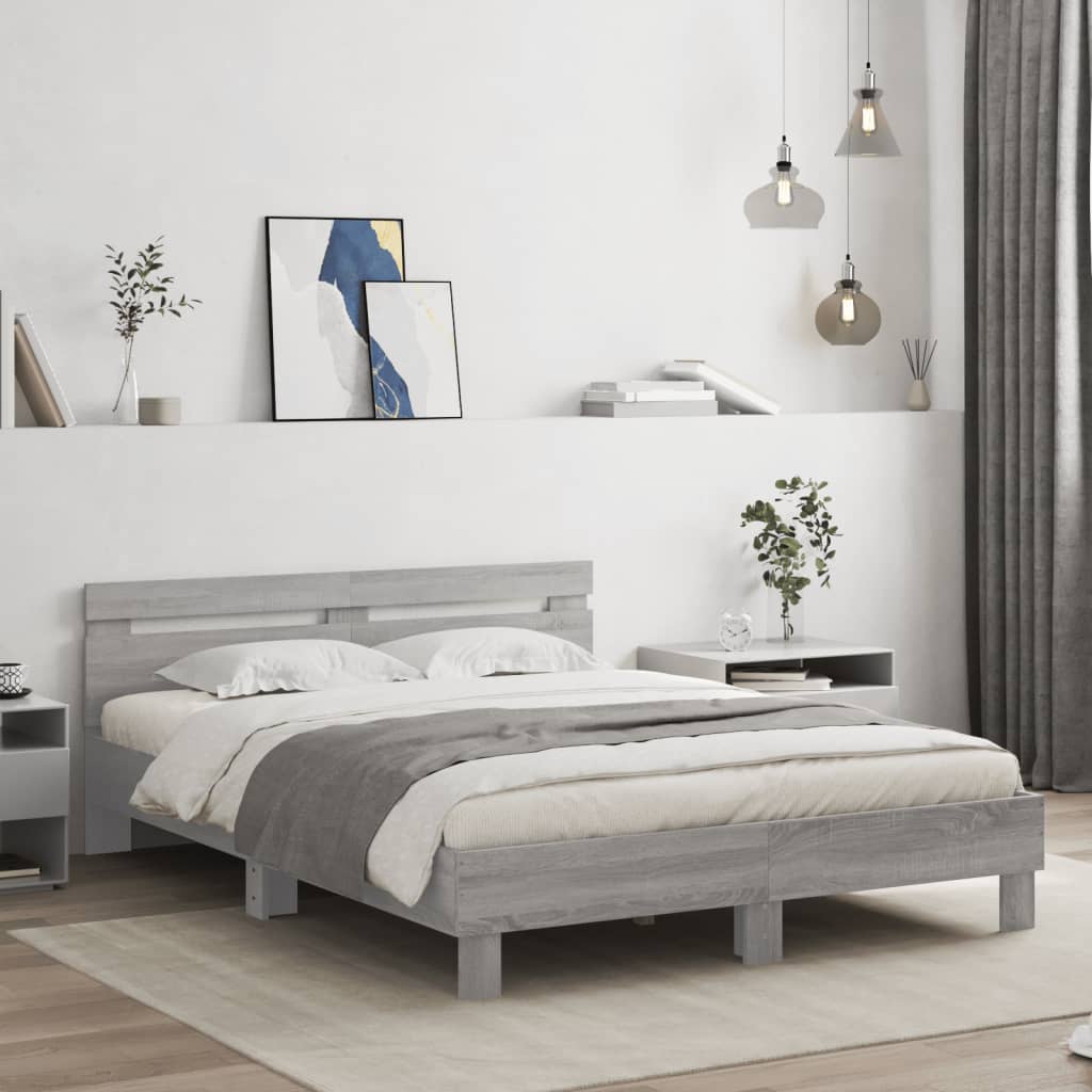 vidaXL Cama con cabecero madera de ingeniería gris Sonoma 150x200 cm