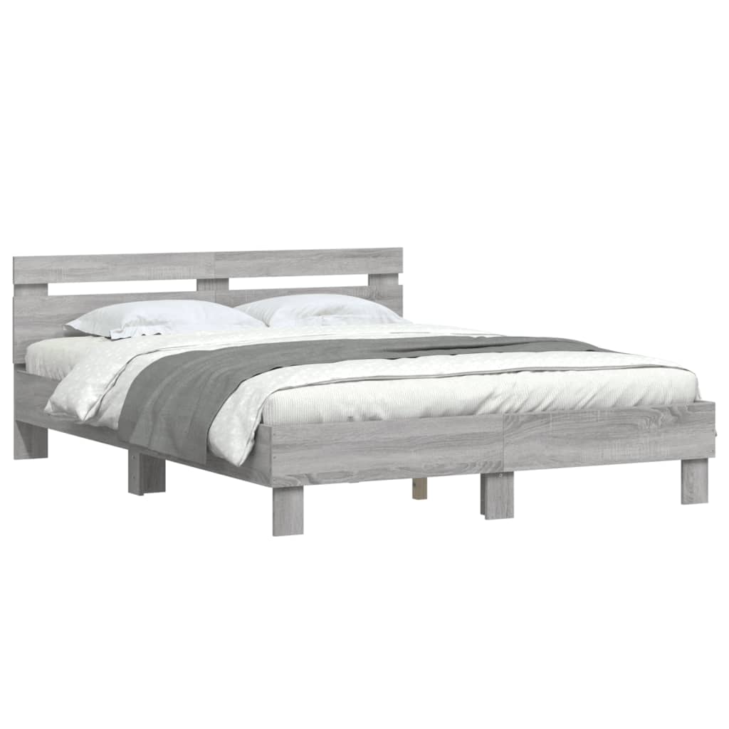 vidaXL Cama con cabecero madera de ingeniería gris Sonoma 150x200 cm