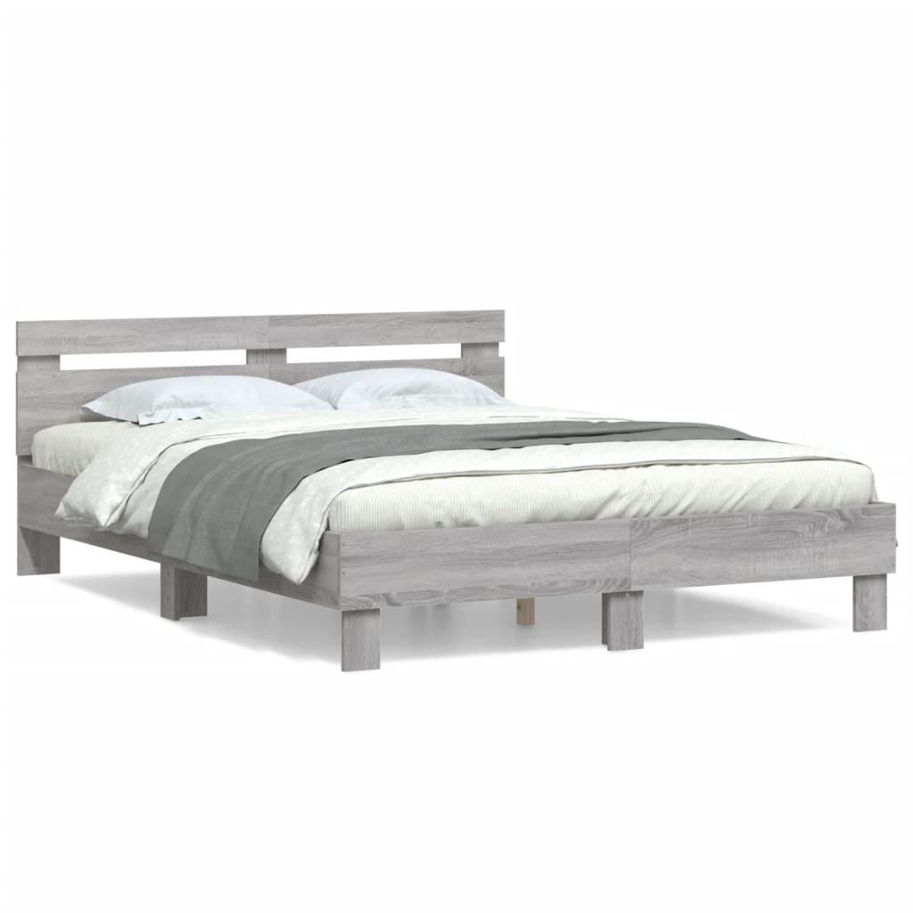 vidaXL Cama con cabecero madera de ingeniería gris Sonoma 150x200 cm