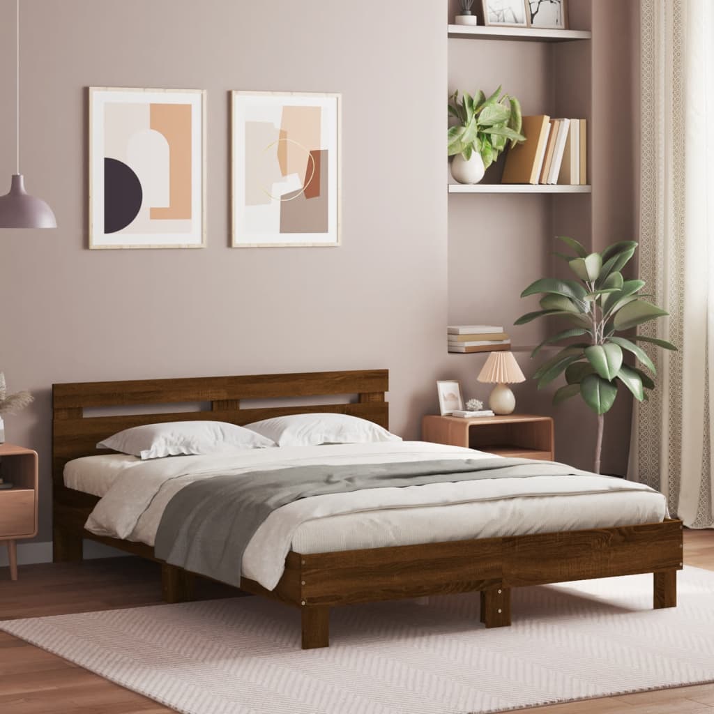 vidaXL Cama con cabecero madera de ingeniería marrón roble 150x200 cm