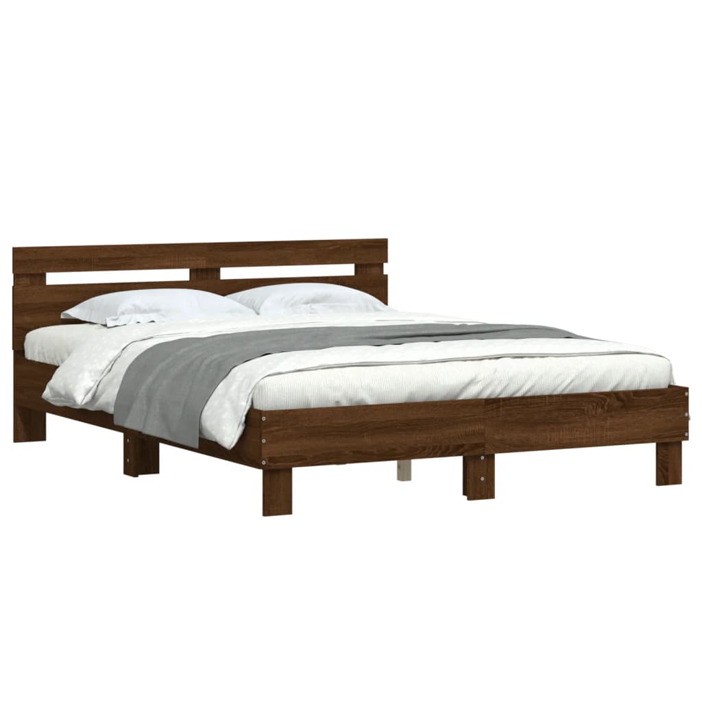 vidaXL Cama con cabecero madera de ingeniería marrón roble 150x200 cm